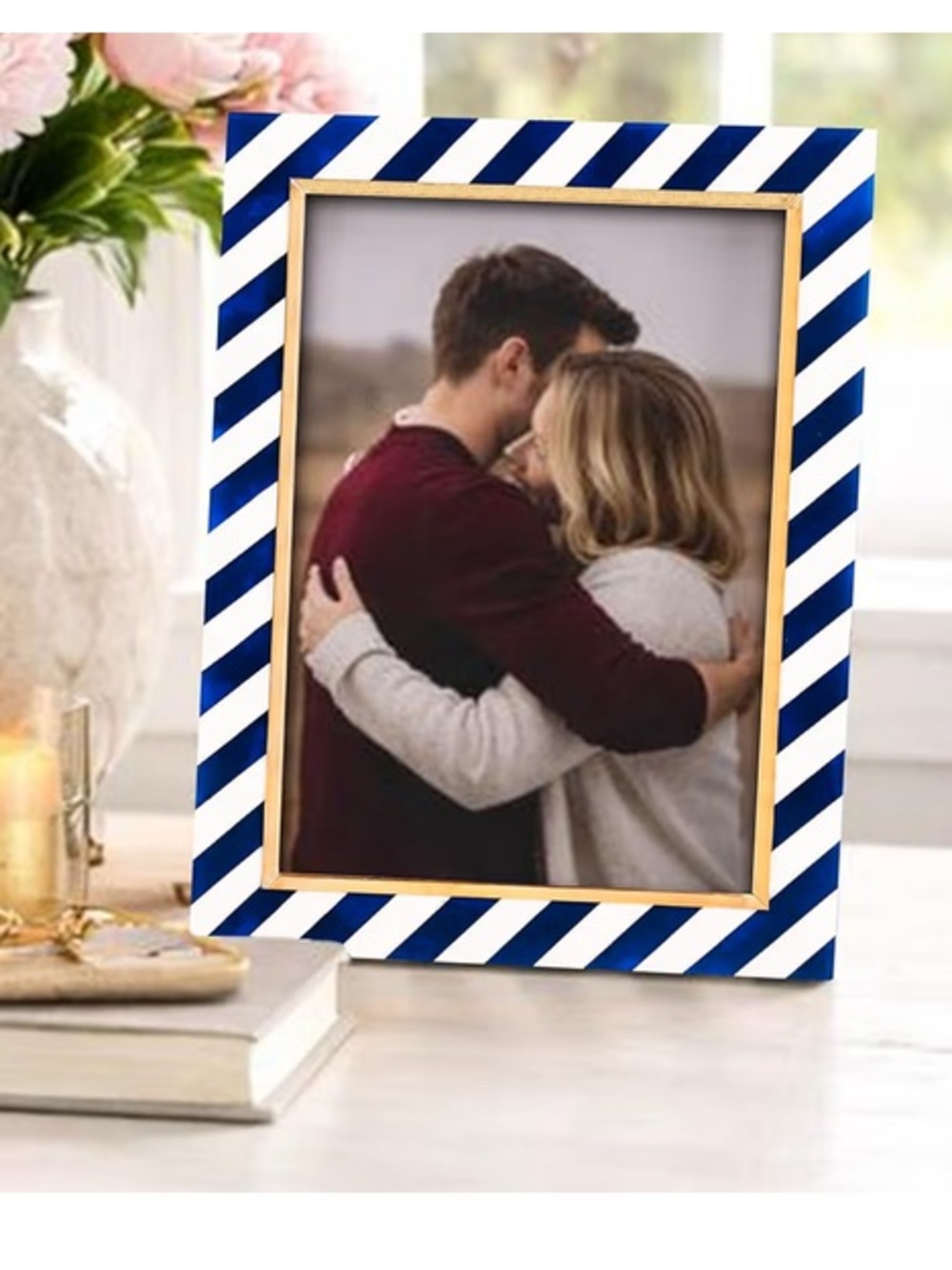 Blue Striped Frame Gold Accent Rectangular 5x7” - Picture 6 of 8